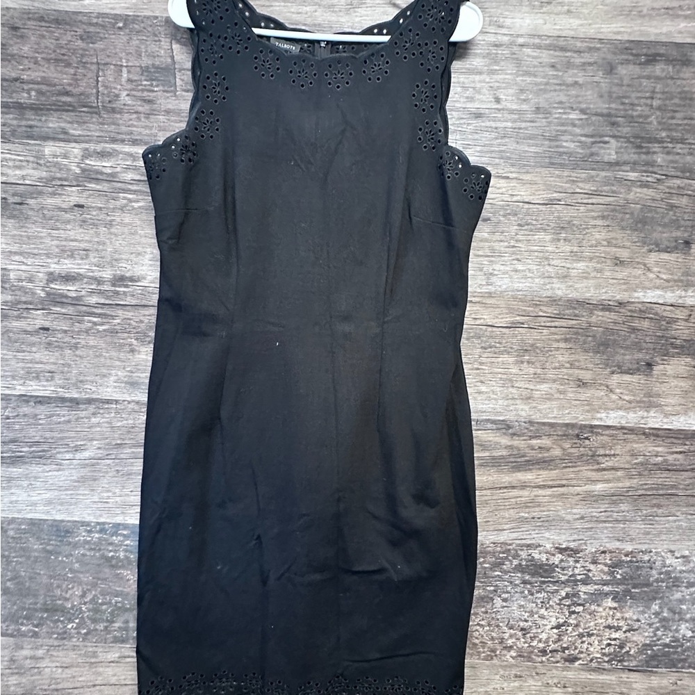 Talbots Black Sleeveless Sheath Dress Square Neck Midi